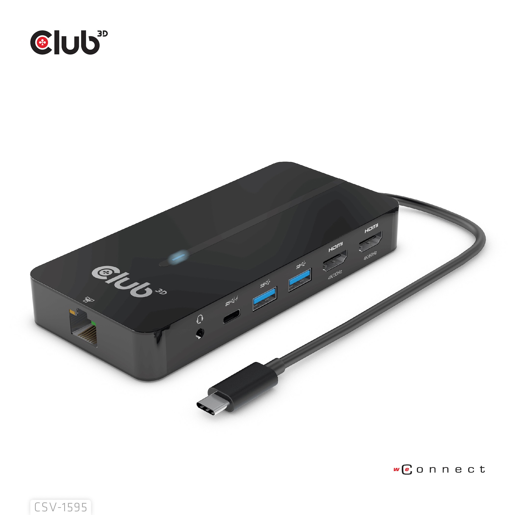 CLUB3D Type-C 7-in-1 hub with 2x HDMI, 2x USB Gen1 Type-A, 1x RJ45,