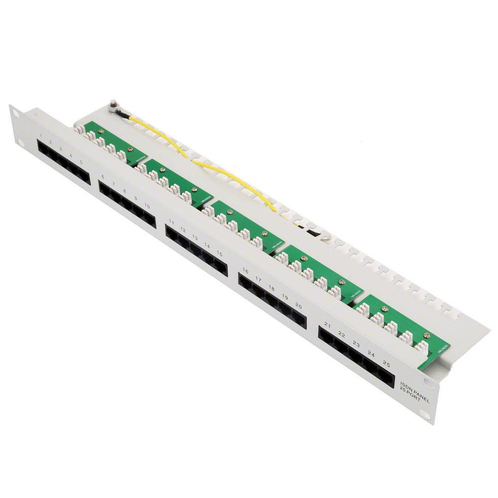 Ecolan Patchfeld Cat 3 ISDN 19" 1HE 25 Port RJ45 8/4 brightgrau