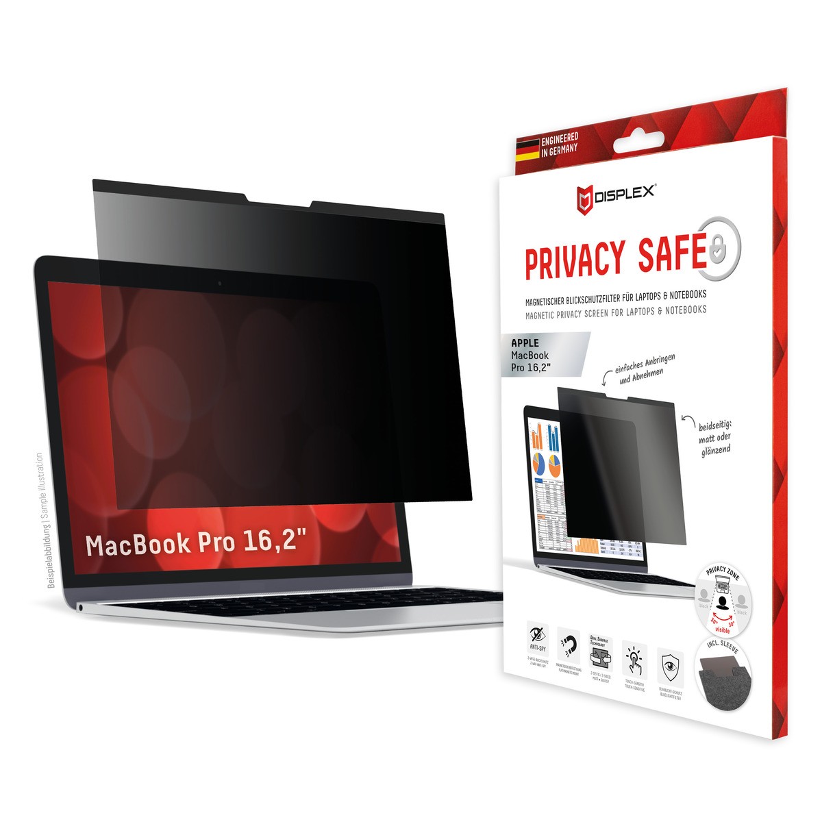 Displex PRIVACY SAFE magnetic 2-way privacy filter for MacBook Pro 16,