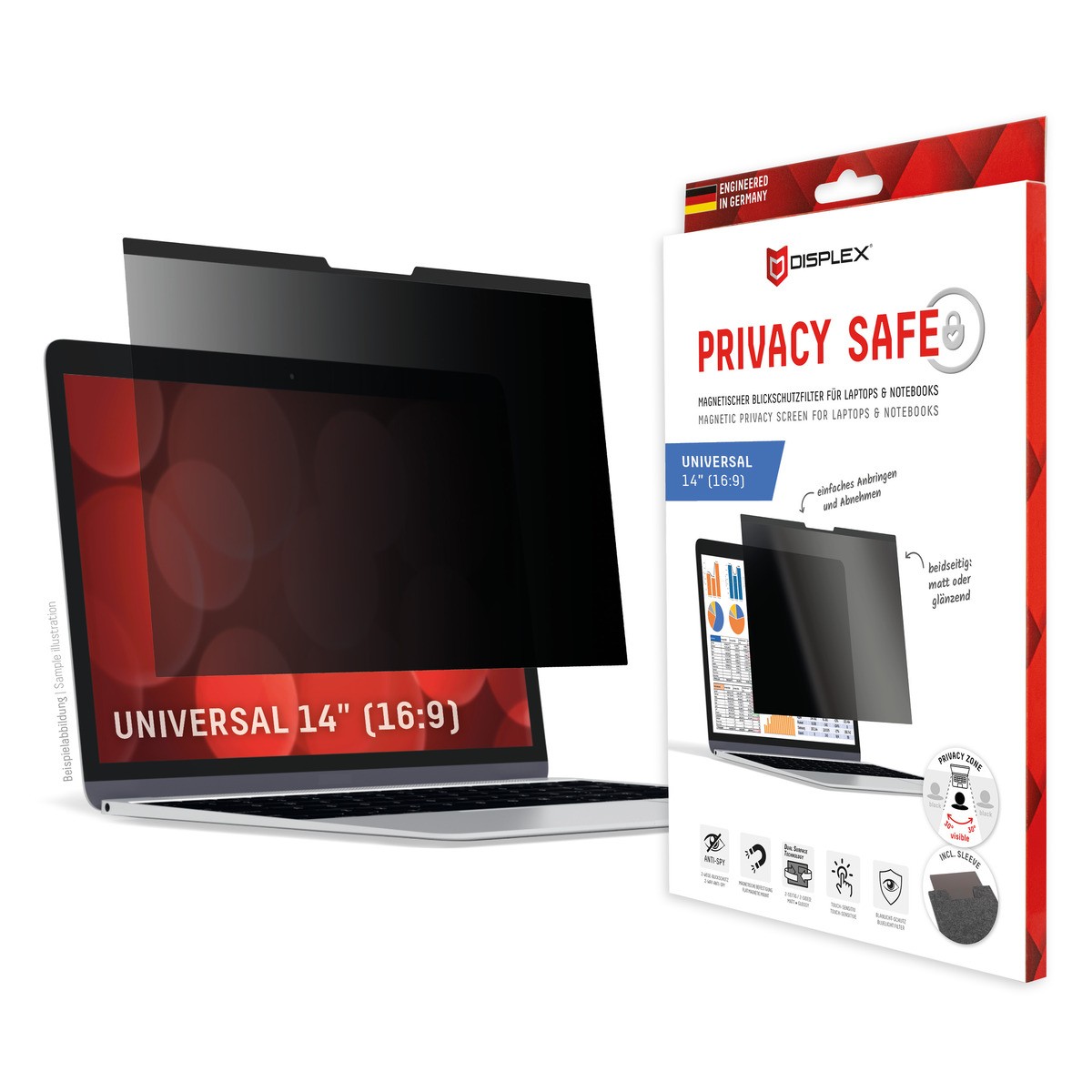 E.V.I. DISPLEX Blickschutzfilter Privacy Safe Universal 14", 16:9