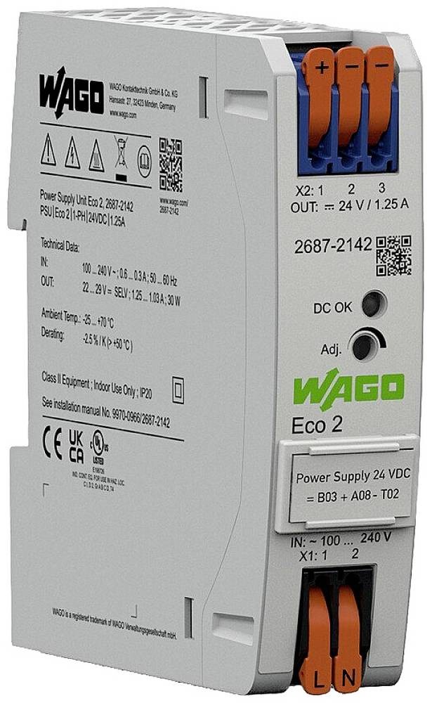 WAGO 2687-2142 Stromversorgungsgehäuse 24 V/DC 1.25A 30W Inhalt 1St.