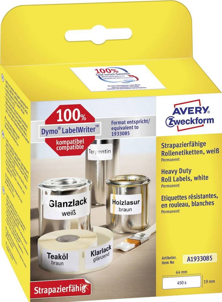 Avery-Zweckform Etiketten Rolle 19 x 64mm Folie Weiß 450 St.