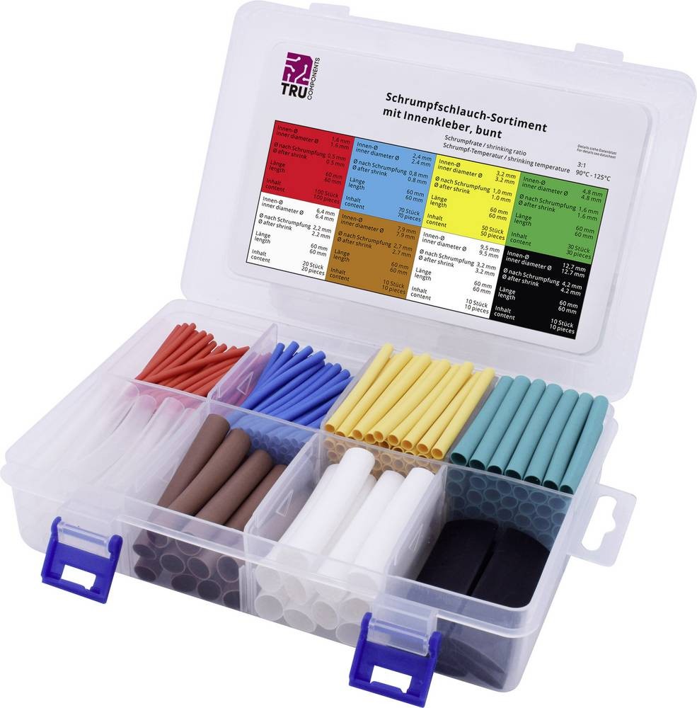 TRU COMPONENTS T1807CA007 Schrumpfschlauchsortiment Rot, Blau, Gelb,
