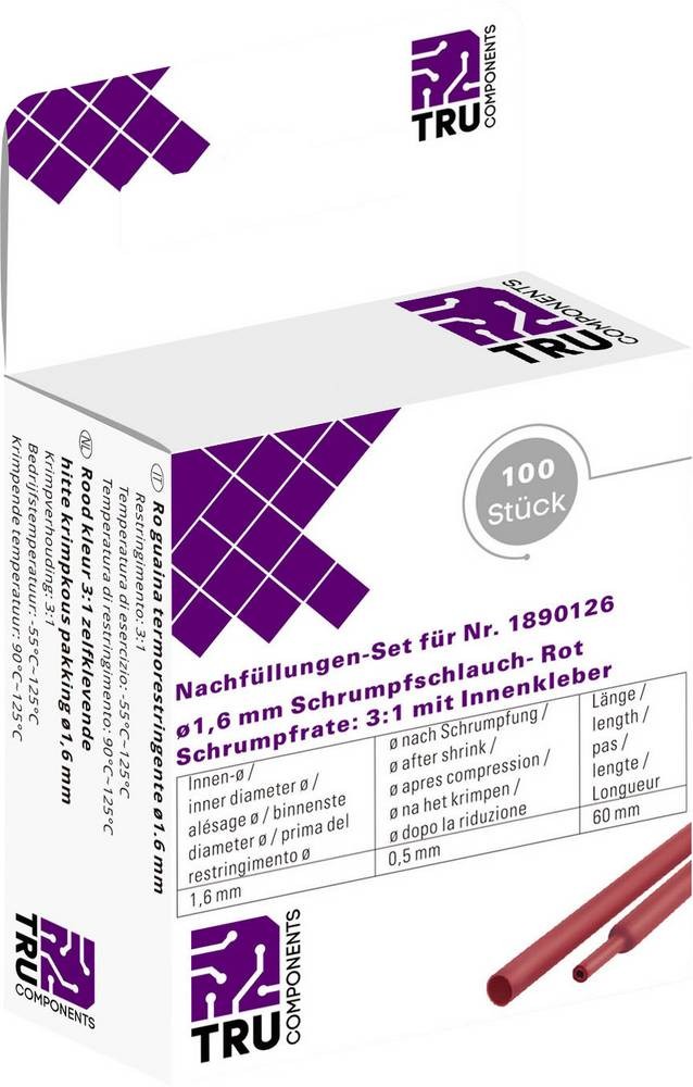 TRU COMPONENTS T1807CA007A Schrumpfschlauch avec Kleber Rot 1.60mm 0.