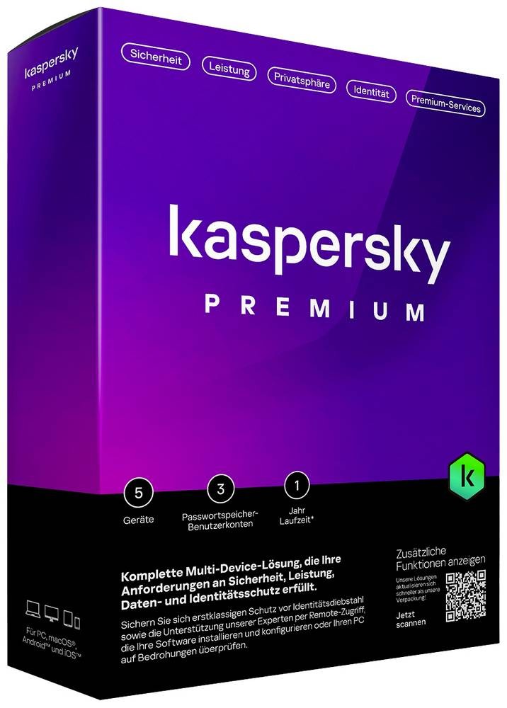 Kaspersky Premium Total Security Jahreslizenz, 5 Lizenzen Windows,