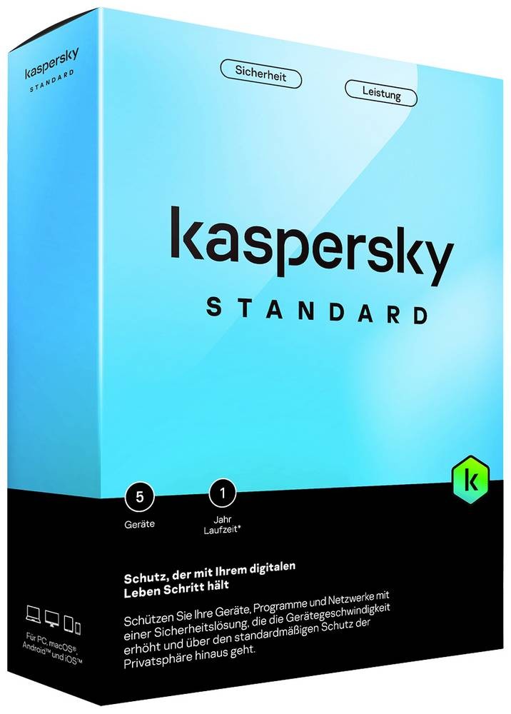 Kaspersky Standard Anti-Virus Jahreslizenz, 5 Lizenzen Windows, Mac,