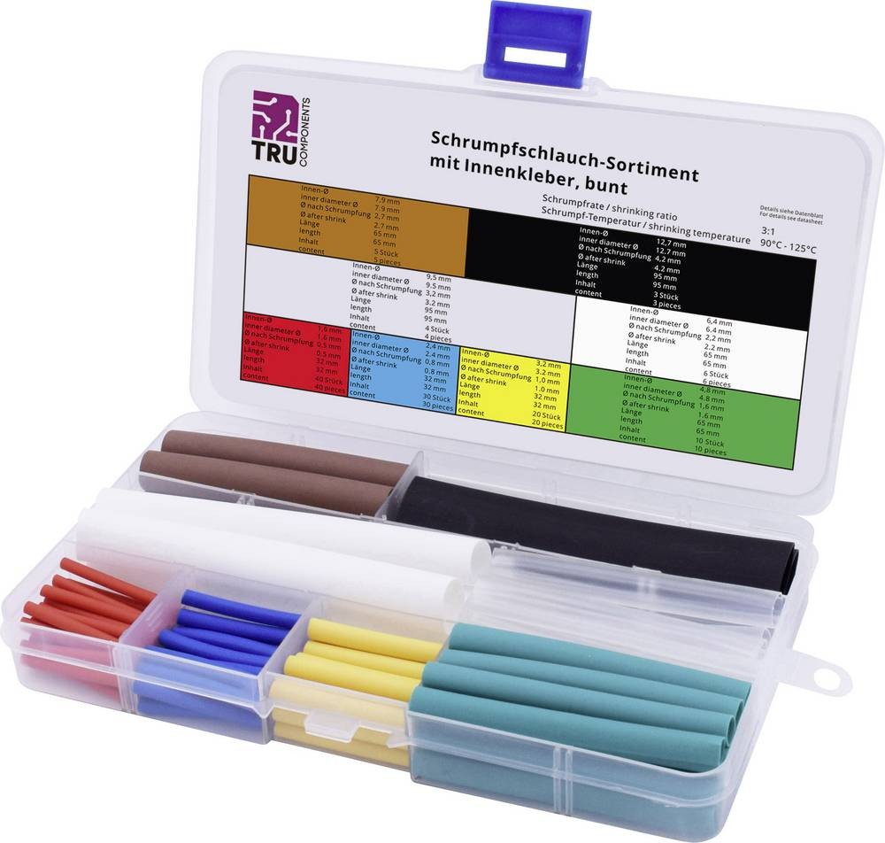 TRU COMPONENTS T1807CA005 Schrumpfschlauchsortiment Rot, Blau, Gelb,