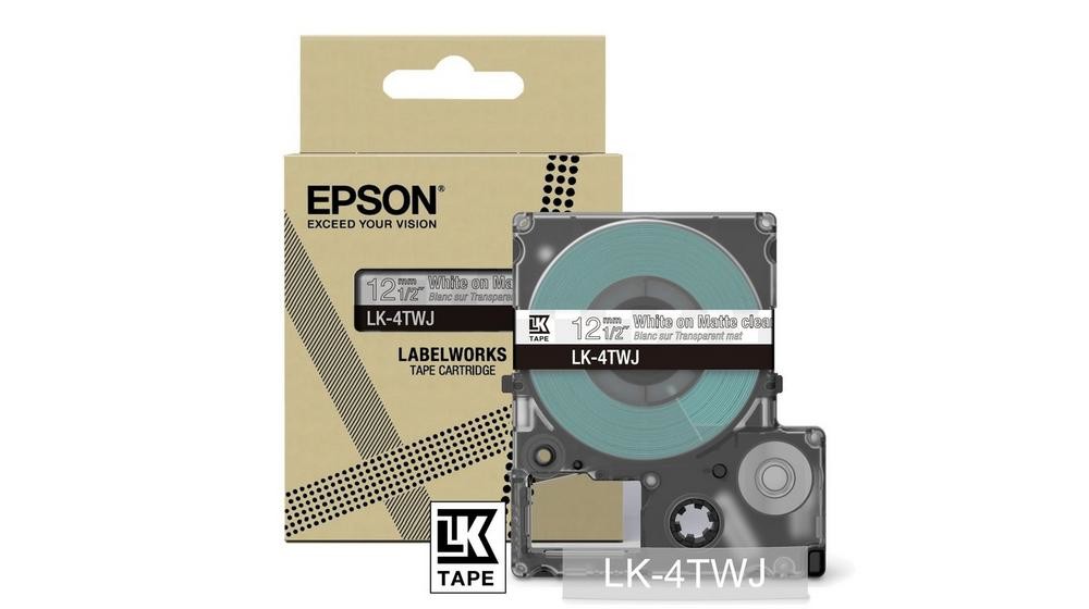 Epson Matte Tape Clear/White 12mm(8m) LK-4TWJ - Epson Matte