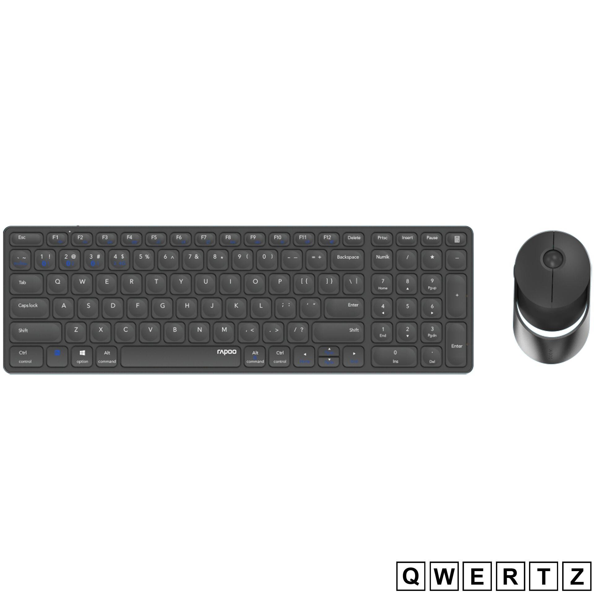 Rapoo 9750M Dunkelgrau QWERTZ Kabelloses Multi-Mode-Deskset