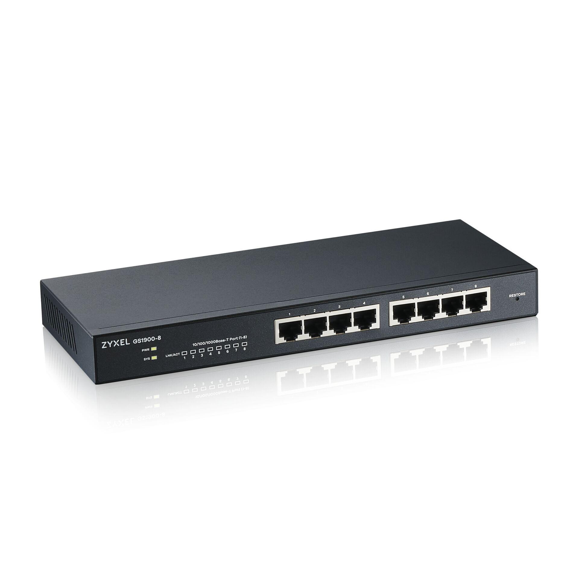 ZyXEL GS1900-8 V2 8 Port GbE L2 smart switch, desktop, fanless