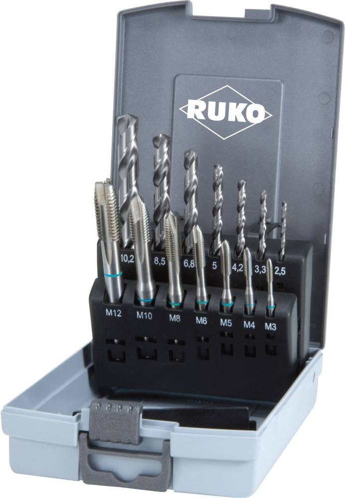 RUKO 245048RO Maschinengewindebohrer-Set 14teilig metrisch M3, M4, M5,
