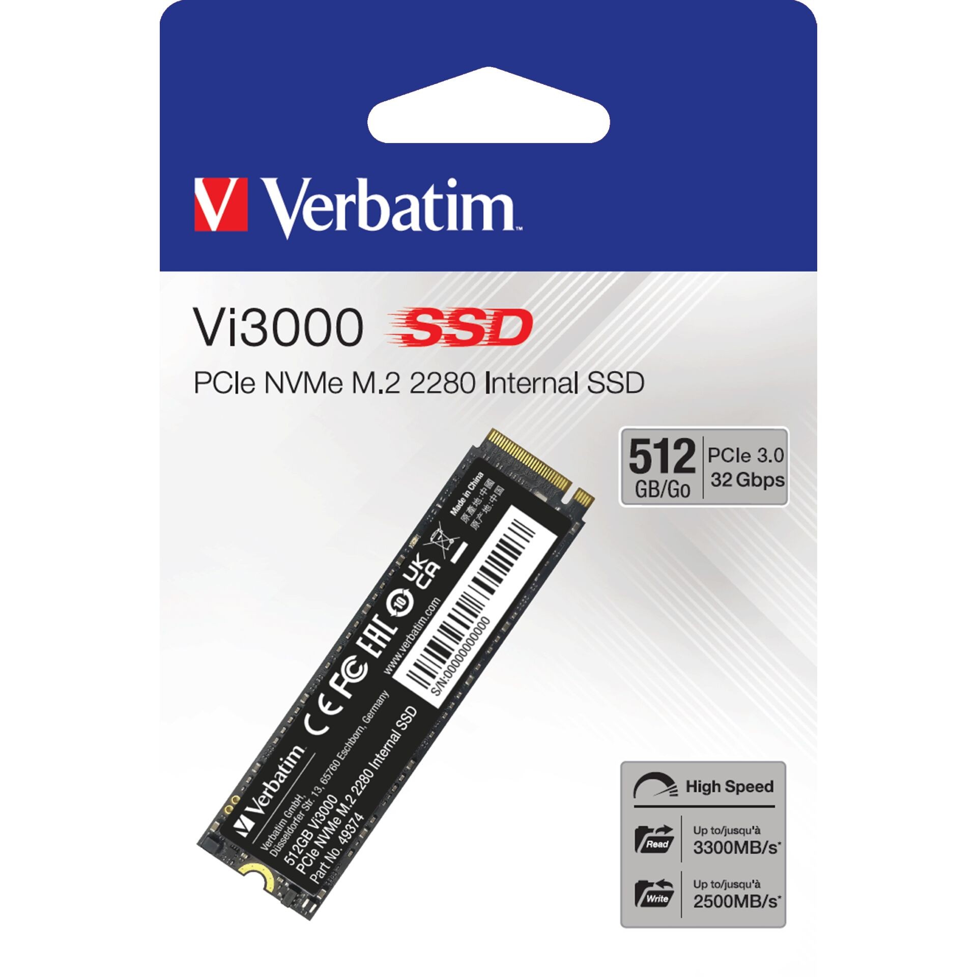 Verbatim Vi3000 PCIe NVMe M.2 SSD 512GB - Verbatim Vi3000 PCIe NVMe M.