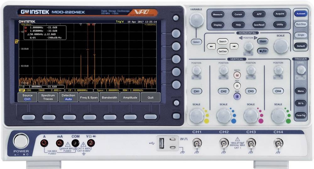 GW Instek MDO-2204EX Digital-Oszilloskop 200MHz 1 GSa/s 10 Mpts 8 Bit