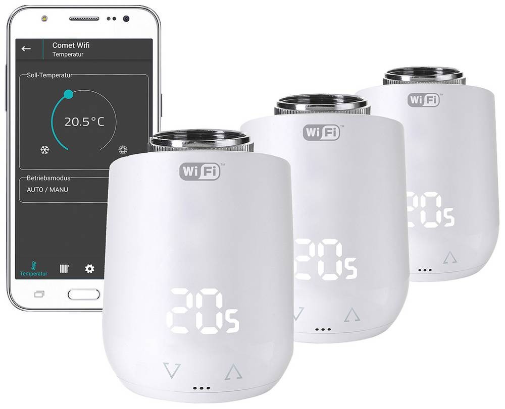 Eurotronic 700224 Comet WiFi - 3er Set - Funk-Heizkörperthermostat-