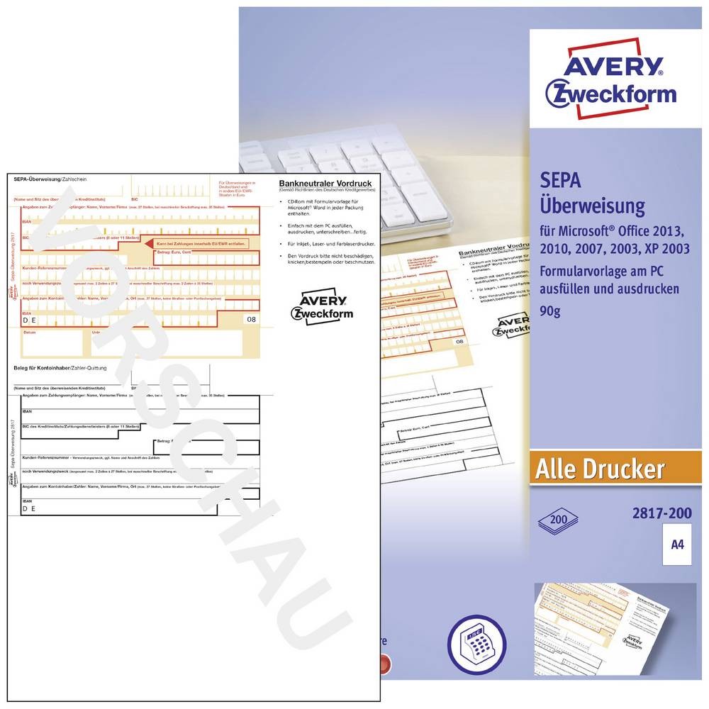 Avery-Zweckform Überweisung Formular SEPA DIN A4 Anzahl der Blätter: