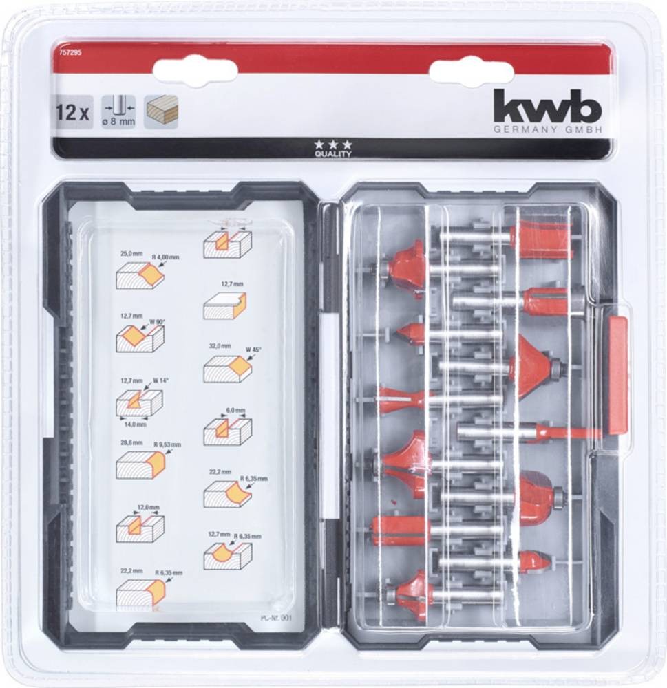 Kwb 757295 Oberfrässpare Hartmetall Schaftdurchmesser 8mm 12teilig