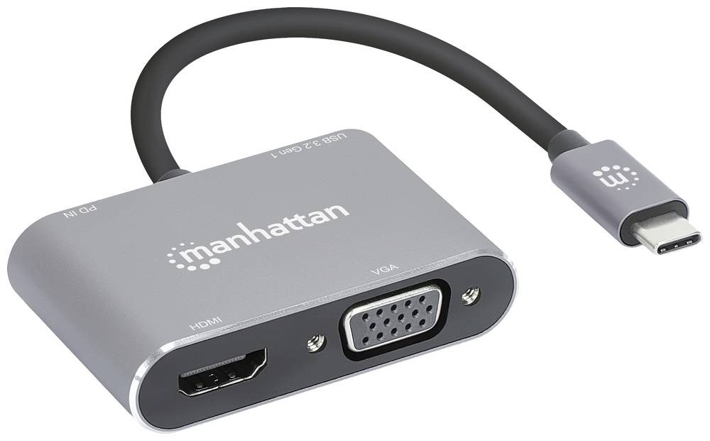 Manhattan USB-C Dock/Hub, Ports (x4): HDMI, USB-A, USB-C and VGA,