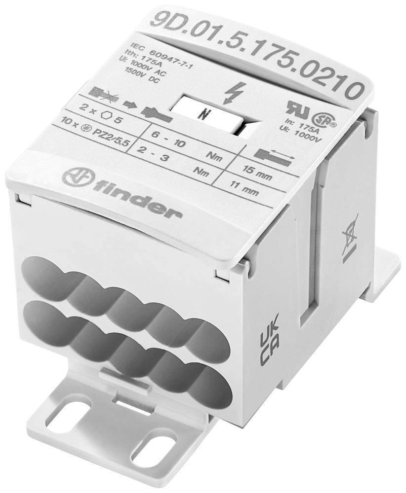 Finder Non-Fused Terminal Block, 12 Way, 70mm, 100kA, 1000/1500 V,