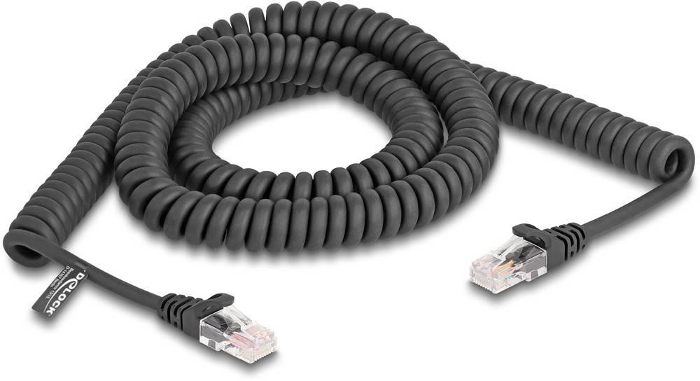 DeLOCK Cable RJ45 en espiral, macho a macho, Cat.5e 3 m, negro -