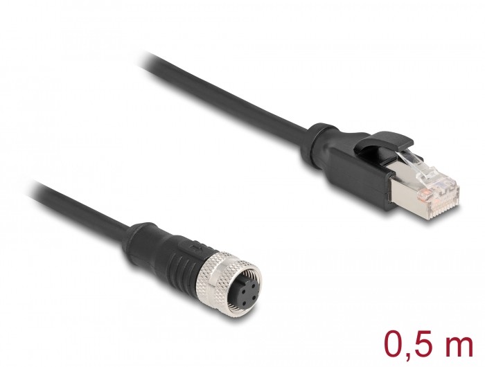 DELOCK M12 adaptorcable D-kodiert 4 Pin BU to RJ45,ST 50 cm