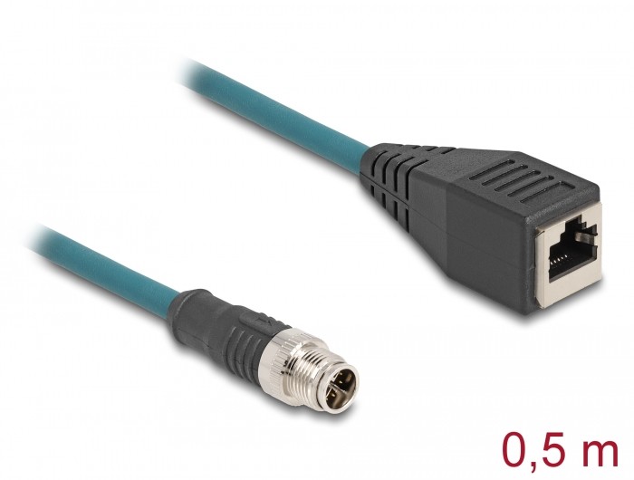 DELOCK M12 Adapterkabel X-kodiert 8 Pin ST zu RJ45,Bu 50 cm