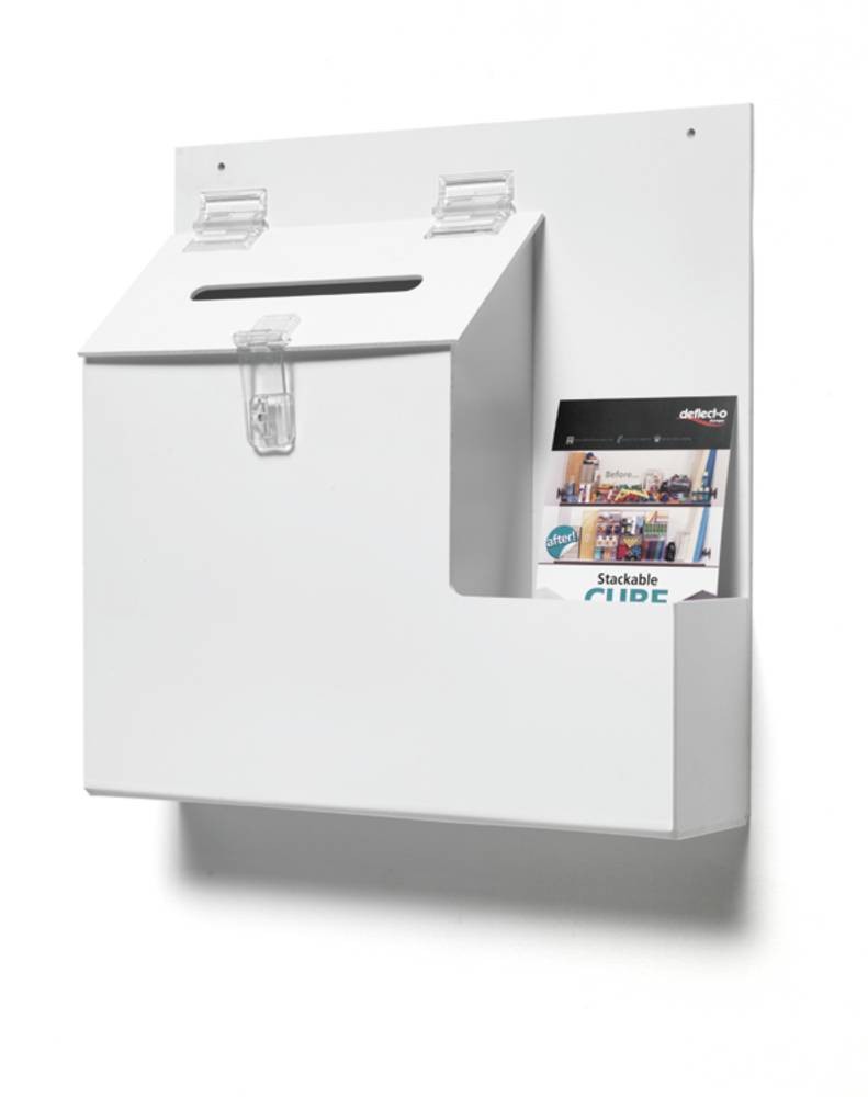 Deflecto Aktionsbox mit Einwurf, Schloss Weiß (B x H x T) 355 x 360