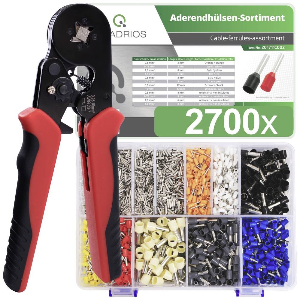 Quadrios 23T045 Aderendhülsen-Sortiment 0.5 mm², 0.75 mm², 1 mm²,