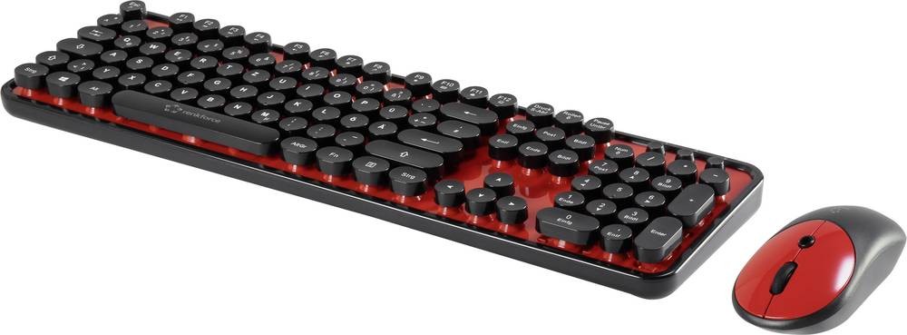Renkforce RF-DS-RETRO Funk Tastatur, Maus-Set Deutsch, QWERTZ Schwarz,