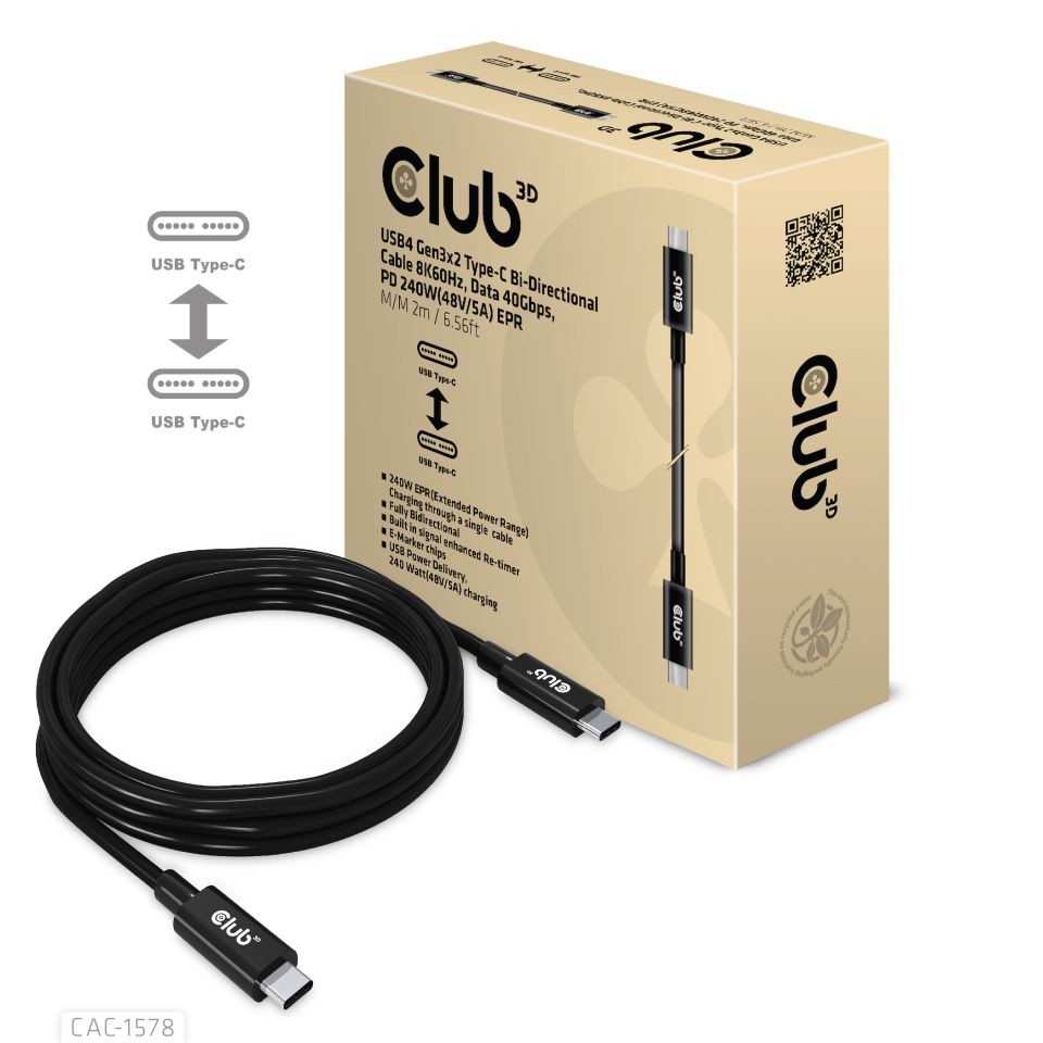 CLUB3D CAC-1578 câble USB USB4 Gen 3x2 2 m USB C Noir - CLUB3D CAC-