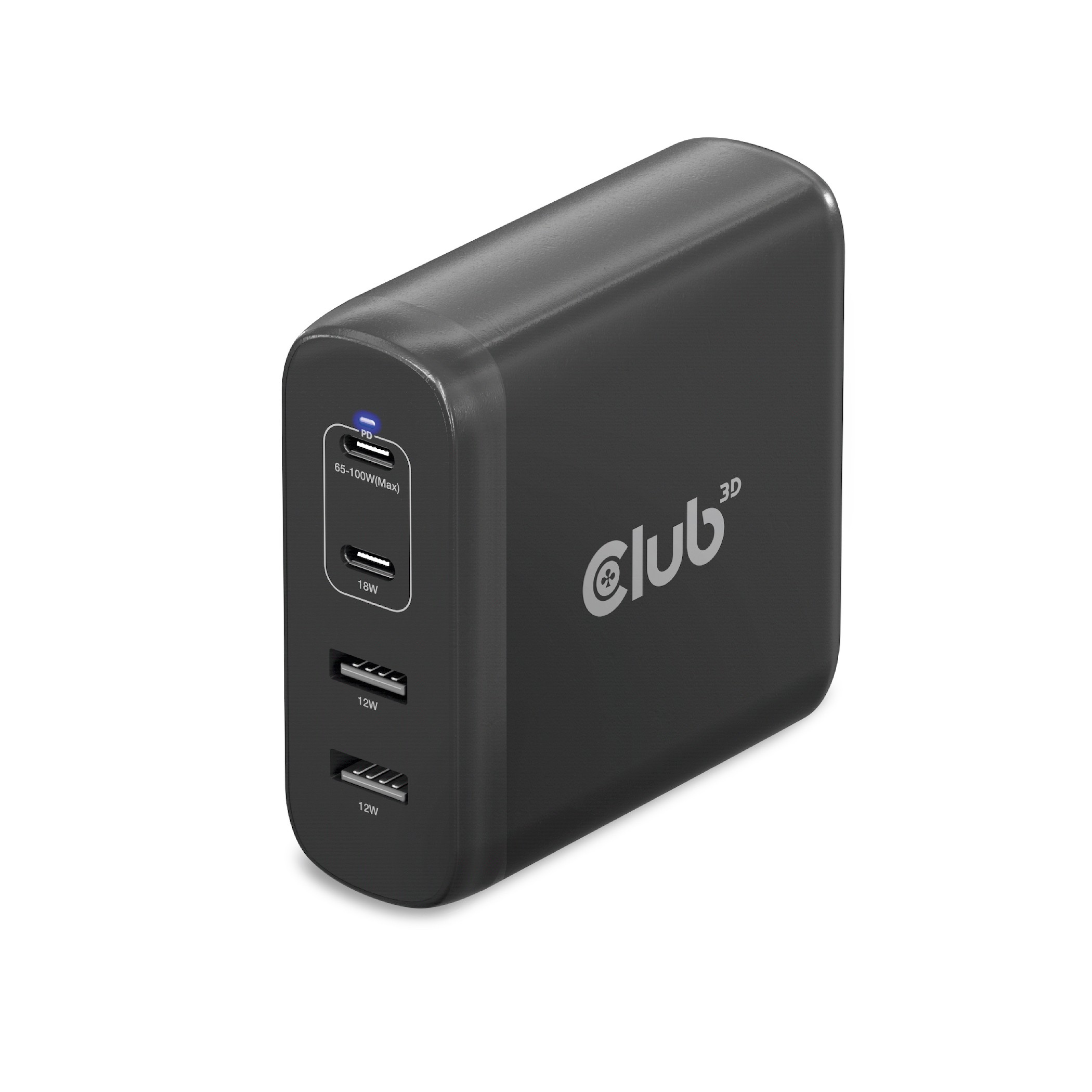 CLUB3D Travel Charger 100W GaN technology, Four port USB Type-A(2x)