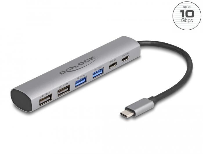 DeLOCK Hub 6 prises USB avec 4 x USB Type-A femelle et 2 x USB Type-C