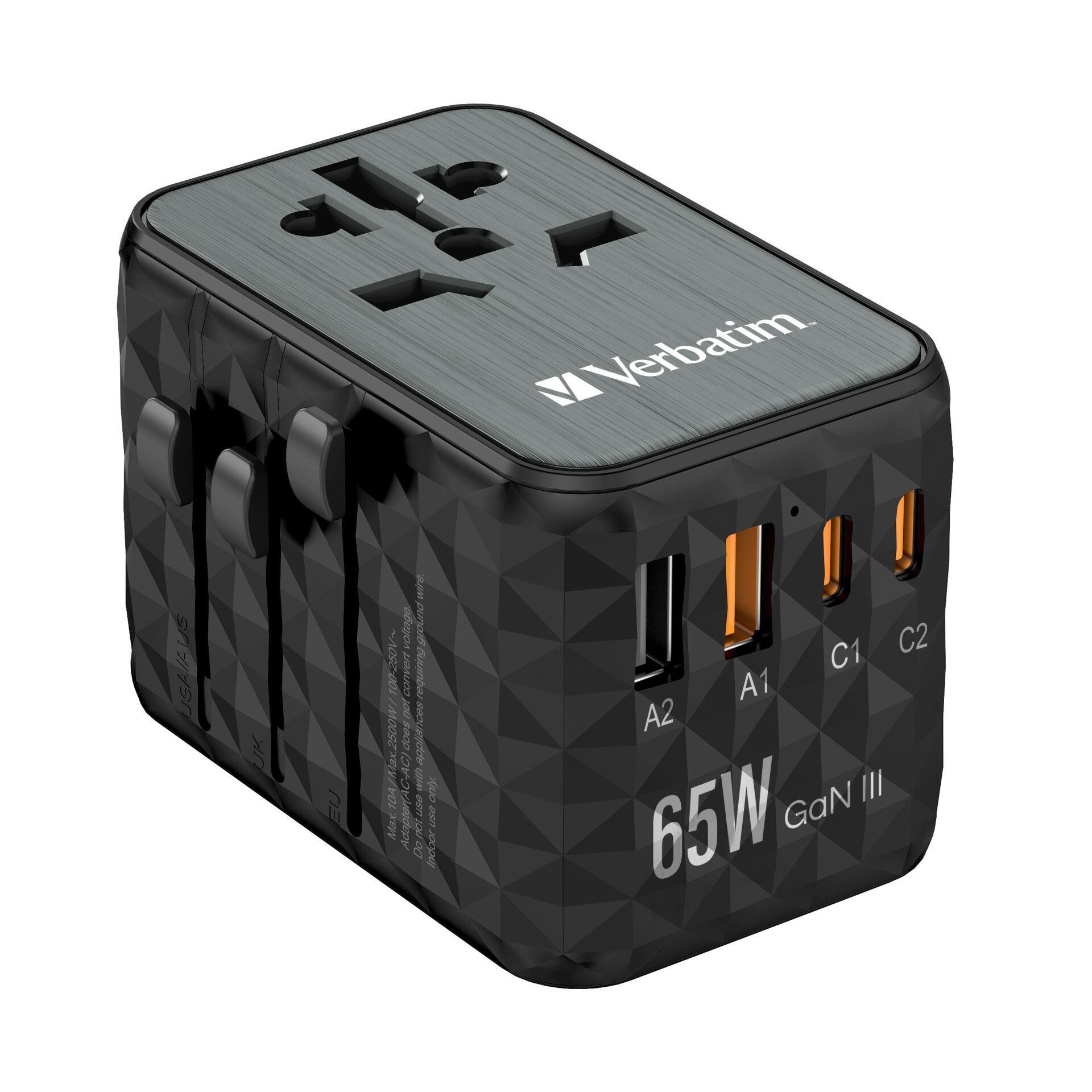 Verbatim UTA-05 65W GaN III Universal Travel Adapter with 2 x USB-C