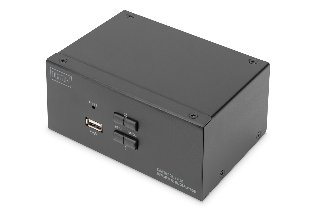 Digitus KVM Switch, 2-Port, Dual Display, 4K, DisplayPort - Digitus