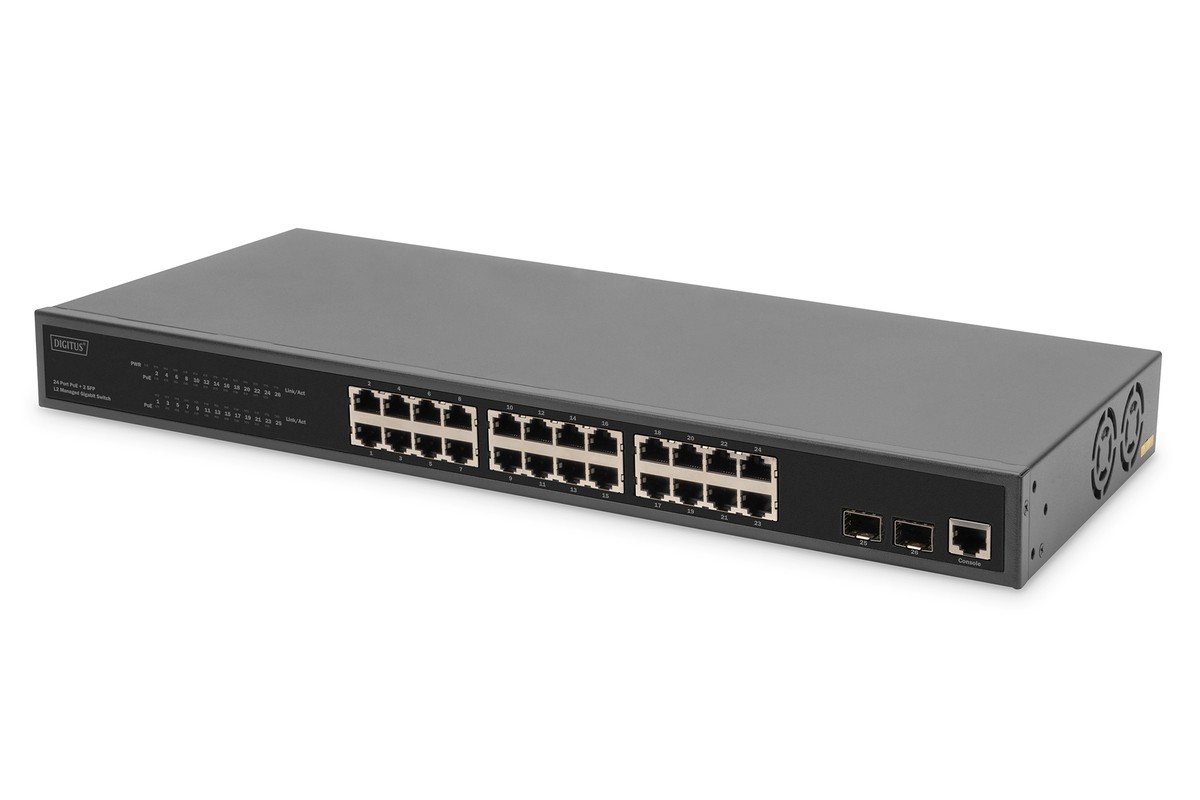 Digitus 24-Port Gigabit PoE Networkswitch,19 Zoll, L2 managed,2