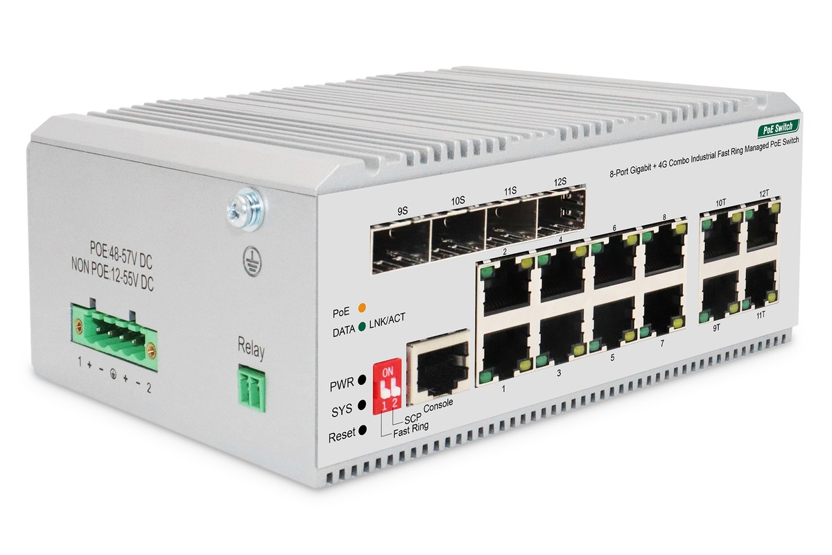 Digitus 8 port Gigabit Ethernet network PoE switch, industrial, L2