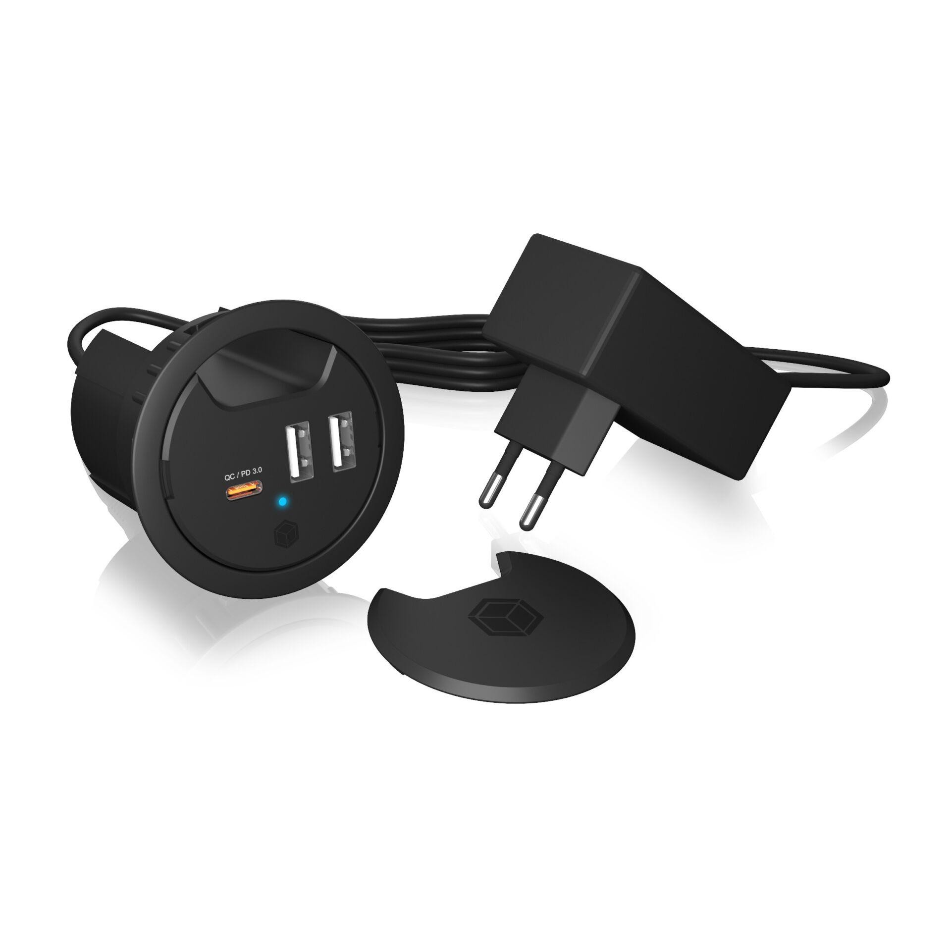 ICY BOX In-Desk USB Charger with Power Delivery & Quick Charge - ICY