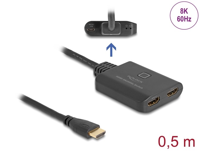 DeLOCK HDMI Switch 2 x HDMI in to 1 x HDMI out 8K 60 Hz with