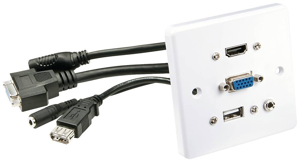Lindy 60220 toma de corriente HDMI + VGA + USB A + 3.5mm Blanco -