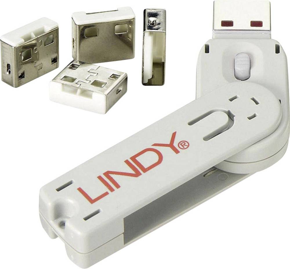 LINDY USB-A Port Schloss USB Port Lock + Key 4er Set Weiß inkl. 1
