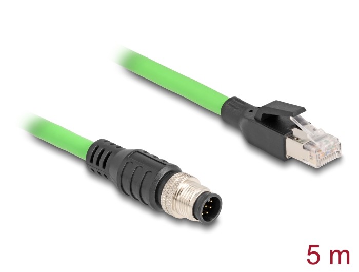 Delock M12 cable A-kodiert 8 Pin jack to RJ45 jack PUR (TPU) 5 m