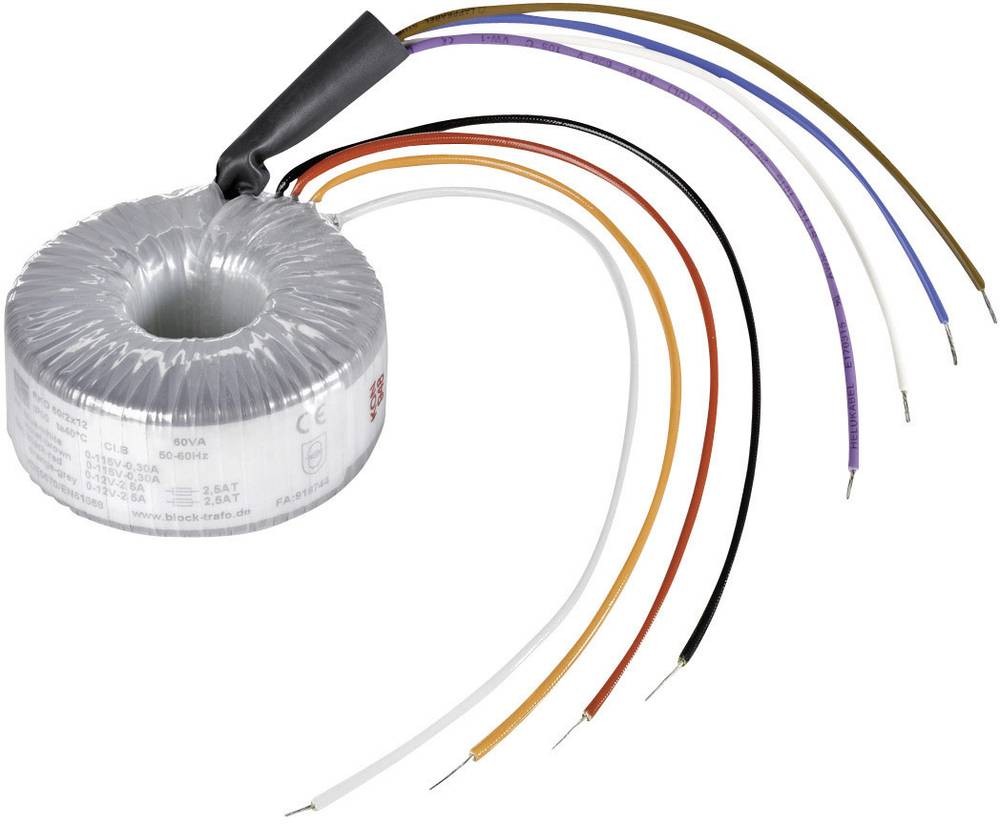 BLOCK 115 V ac, 230 V ac, 2 x 15V ac Toroidal Transformer, 15VA 2