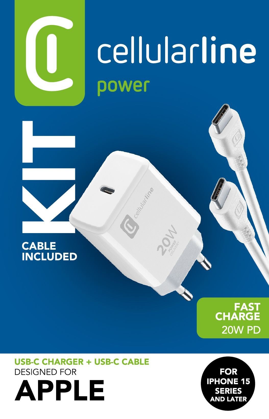 Cellularline Charger Kit 20W - For iPhone 15 Series - Cellularline