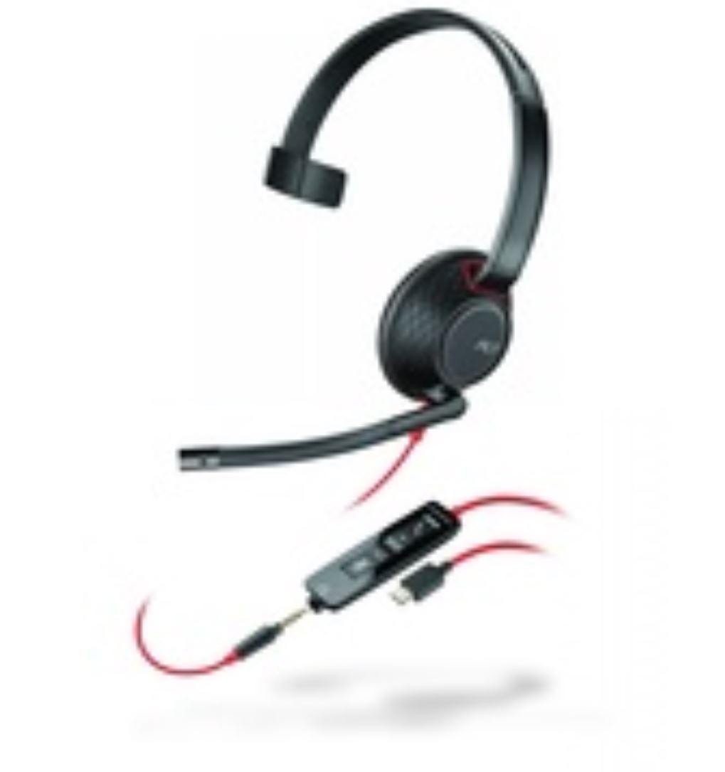 HP Poly Blackwire 5210 Monaural USB-C Headset +3.5mm Plug +USB-C/A