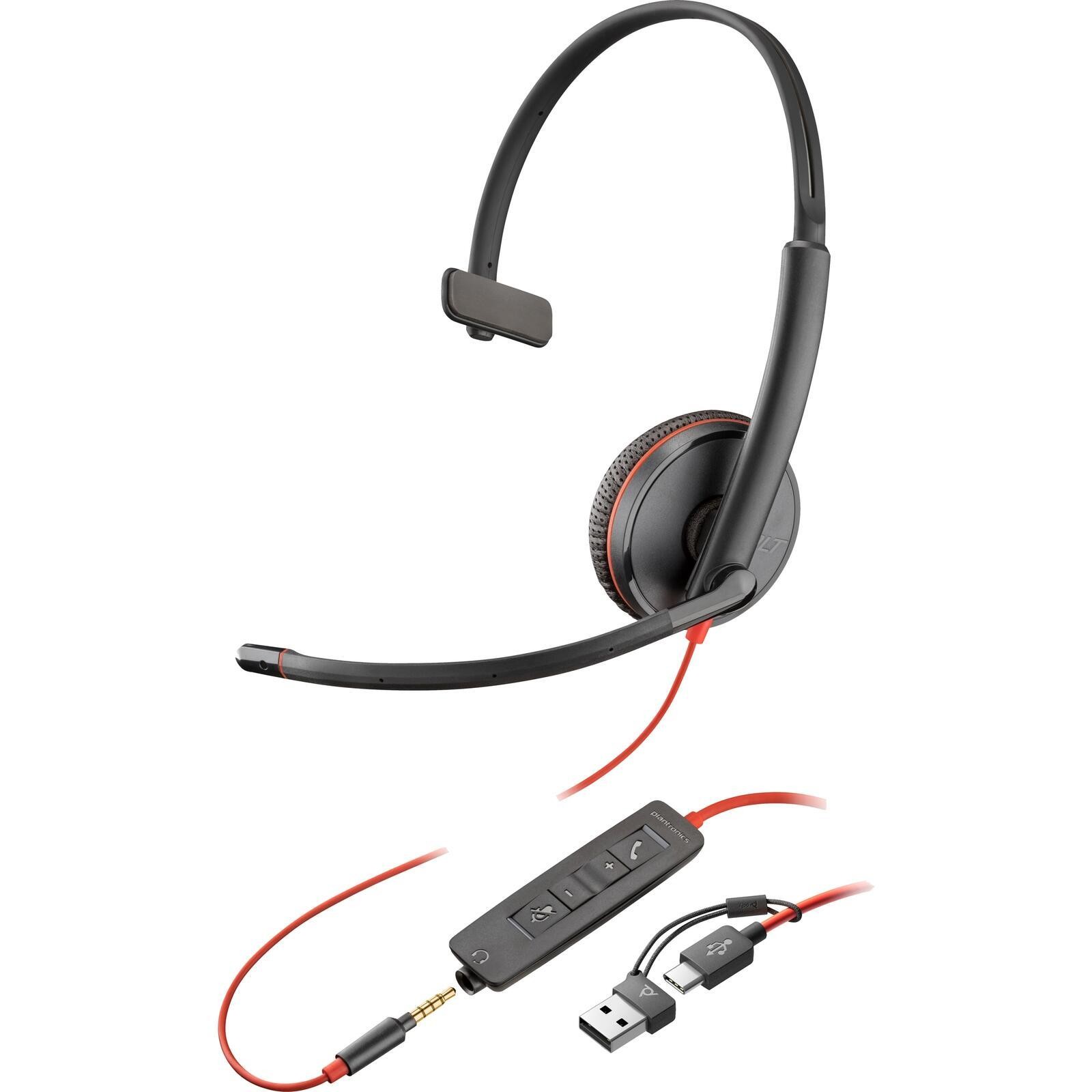 HP Poly Blackwire 3215 Monaural USB-C Headset +3.5mm Plug +USB-C/A