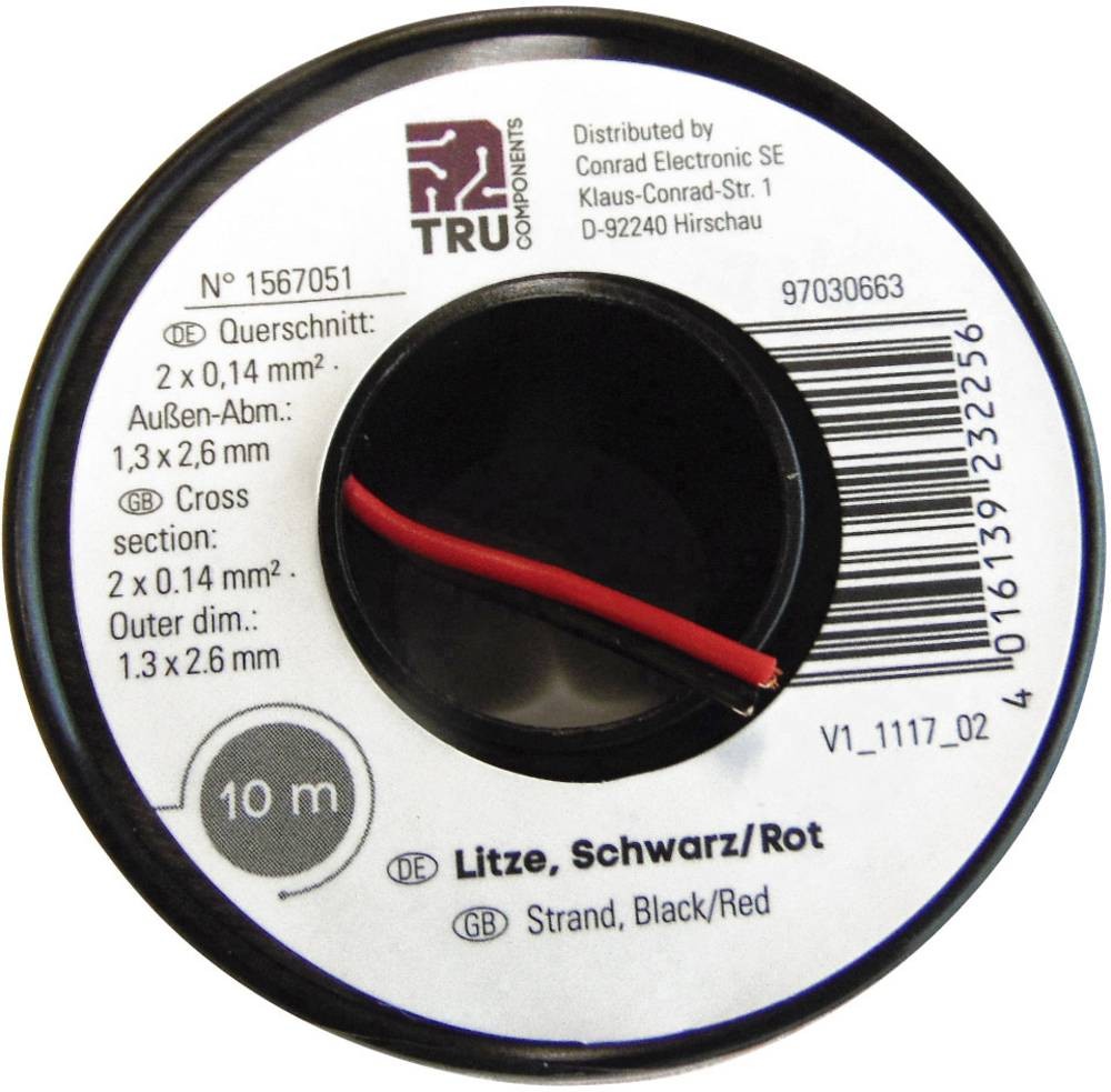 TRU Components 1565203 Litze 2 x 0.14mm² Schwarz, Rot 50m
