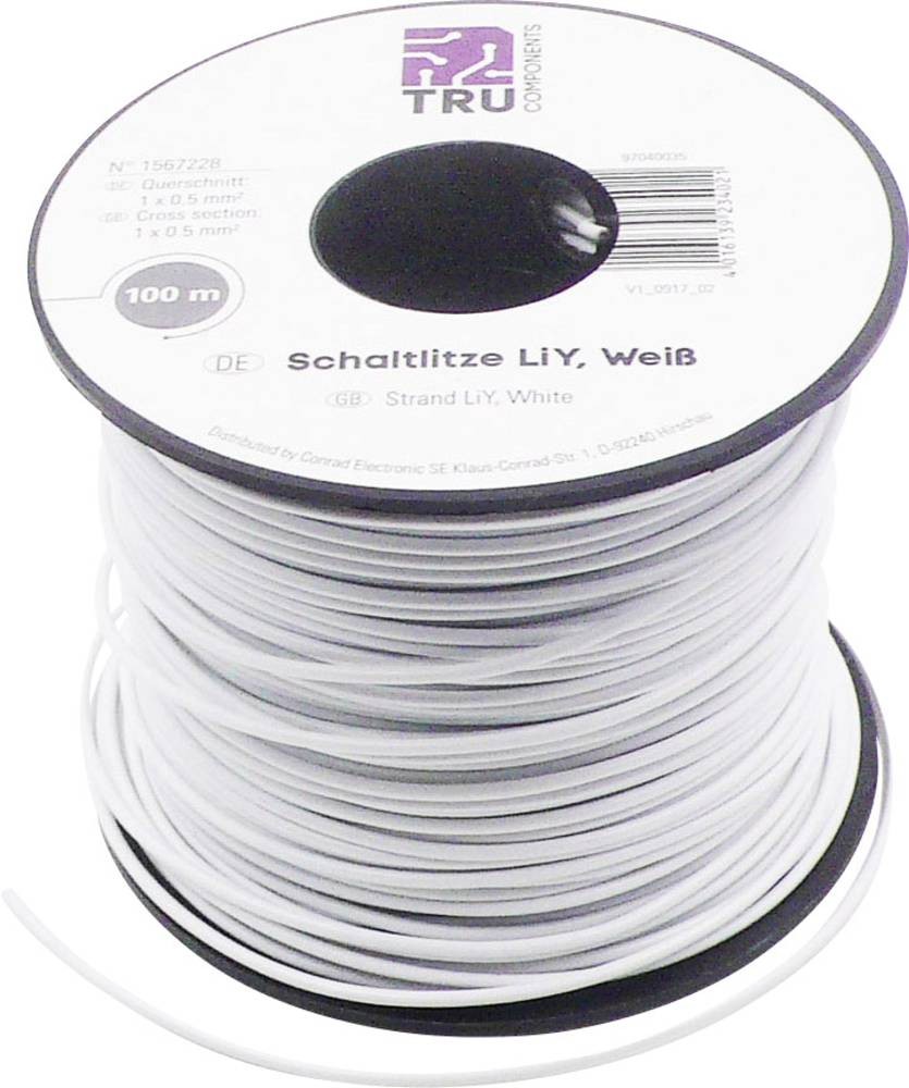 TRU Components 1567228 Litze LiY 1 x 0.50mm² white 100m