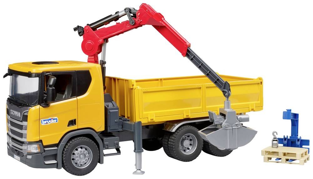 Bruder Scania Super 560R Baustellen-LKW mit Kran und 2 Paletten