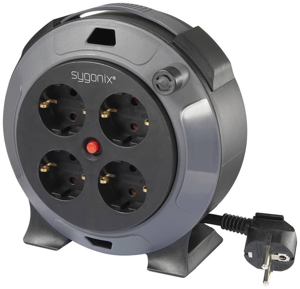 Sygonix SY-5806896 Kabeltrommel 5m Schwarz Schutzkontakt-Stecker