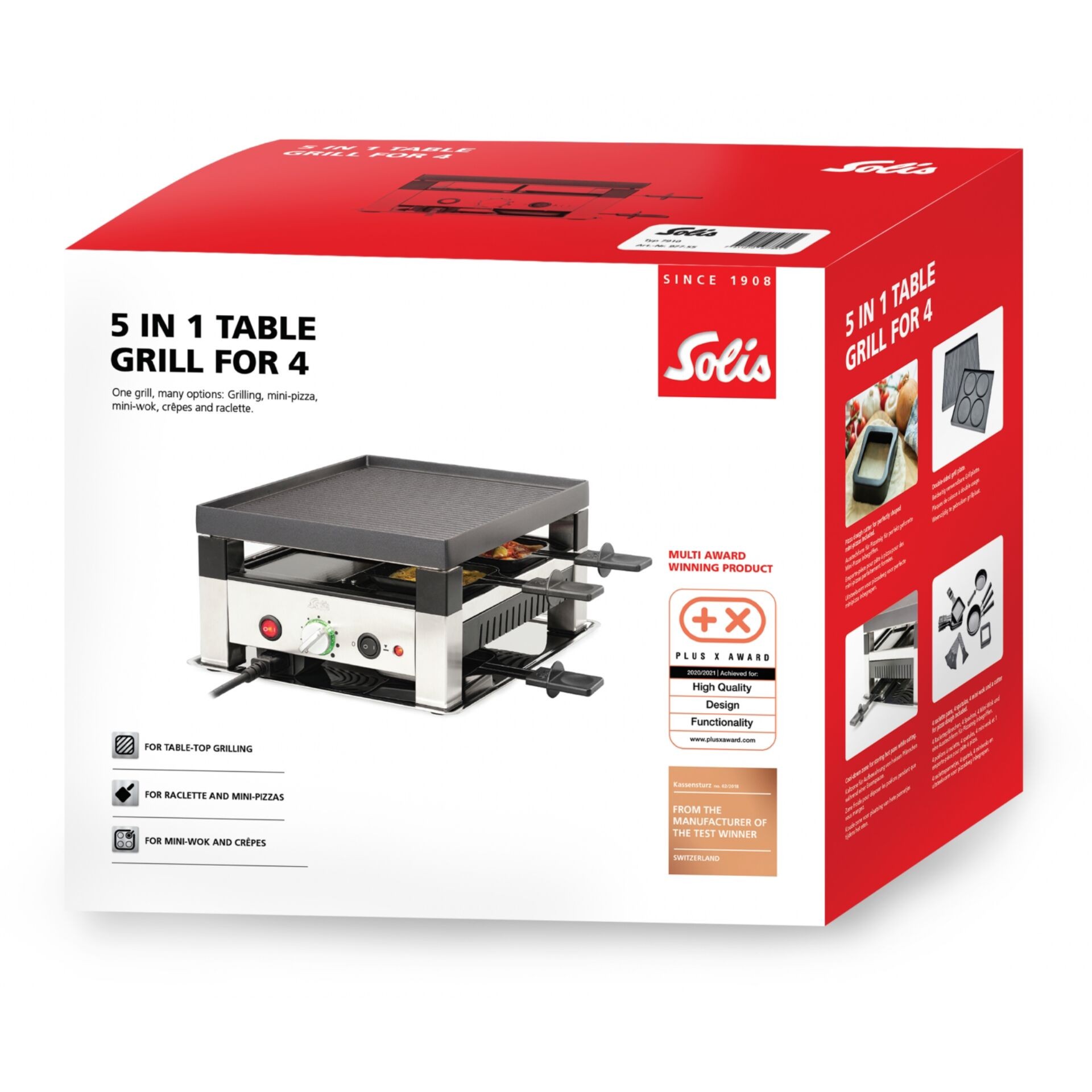 Sotel | Solis 7611210977568 raclette grill 4 person(s) 1020 W Black, Silver