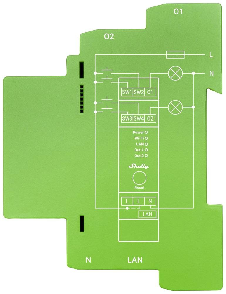 Shelly Pro Dimmer 2PM Hutschienenrelais Bluetooth, Wi-Fi